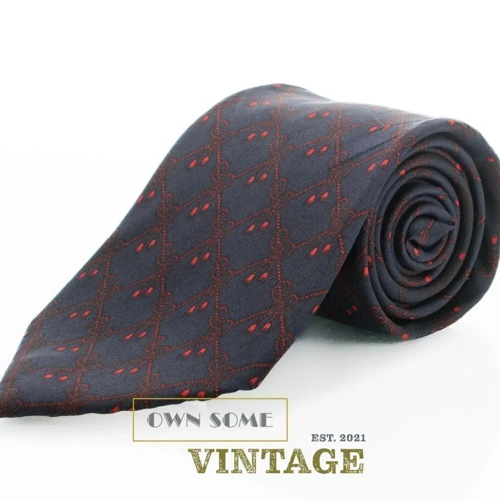 DIOR 100% Silk Tie | Blue with Red Ropes and Tassles Pattern